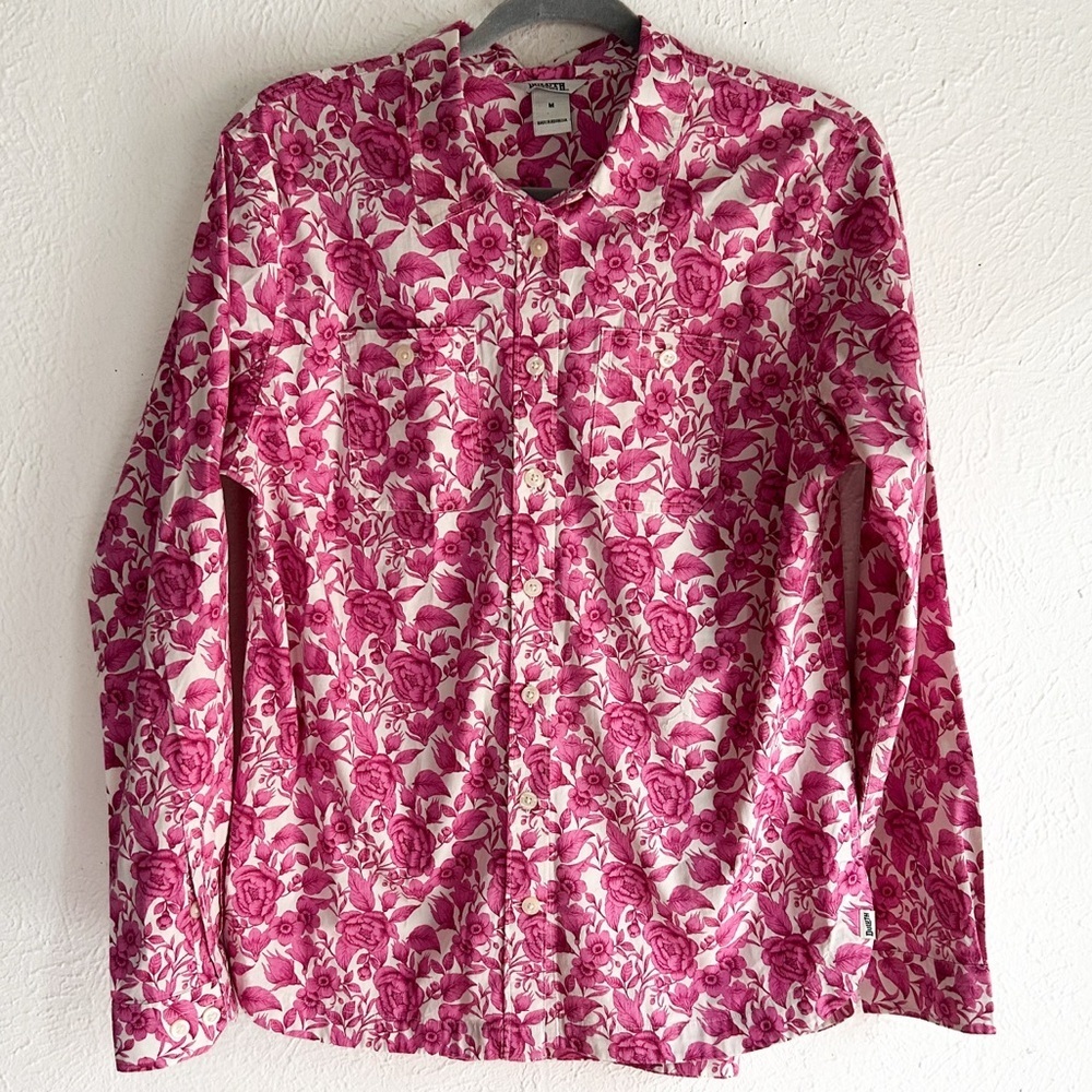 Duluth Women's Printmaker Cotton Poplin Long Sleeve Shirt Pink Floral Medium